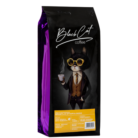 Kawa Ziarnista Black Cat Brazylia Etiopia Indie 20/80 1000g