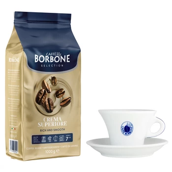 Kawa na Prezent: Caffe Borbone Crema Superiore 1kg z Filiżanką do Cappucino dla Babci i Dziadka